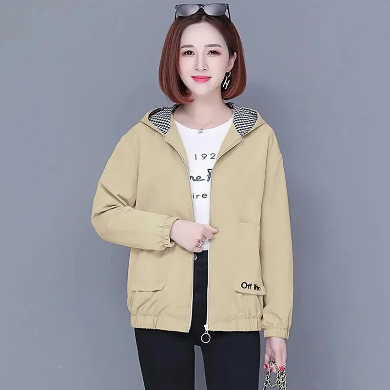 Women'S Clothes Spring Autumn Jacket Top 2025 New Women Windbreaker Korean Loose Casual Hooded Jacket Ladies All-Match Coat