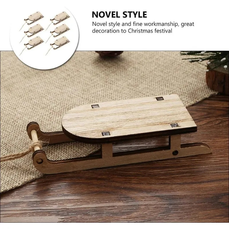 Christmas Sleigh Ornament Wooden Decor Wood Crafts Home Decorations Mini Sled Miniature Sleigh Xmas Decor Christmas Crafts