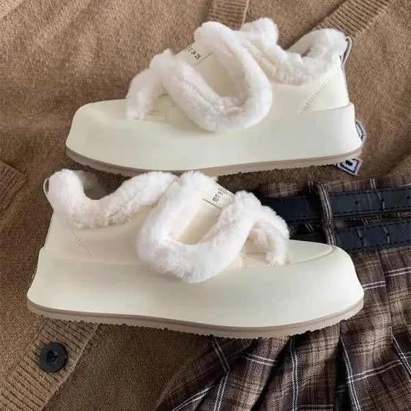 Shoes Woman 2025 Casual Female Sneakers Clogs Platform Autumn Shallow Mouth Round Toe British Style Loafers Fur New Creepers Fal