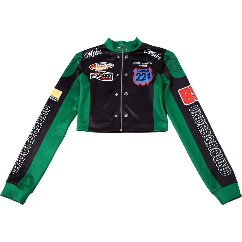 Women Fashion Hipster Pu Leather Jacket Y2K Letter Printed Hipster Motorcycle Jackets Spring Autumn Single-Breasted Casual Coat