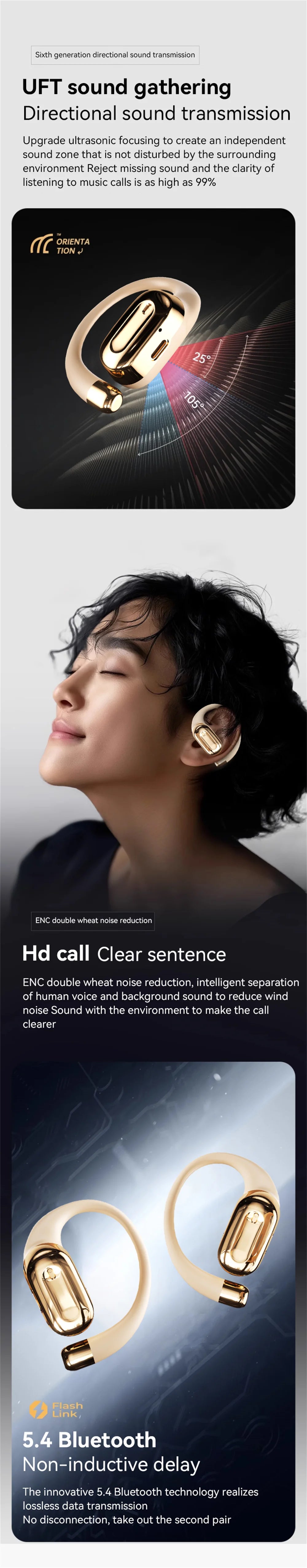 Headphones Plated Digital Stereo Movement Ear-deaf Bone Conduction Wireless Hanging Ear Game Long Battery Life With Mic Earphone