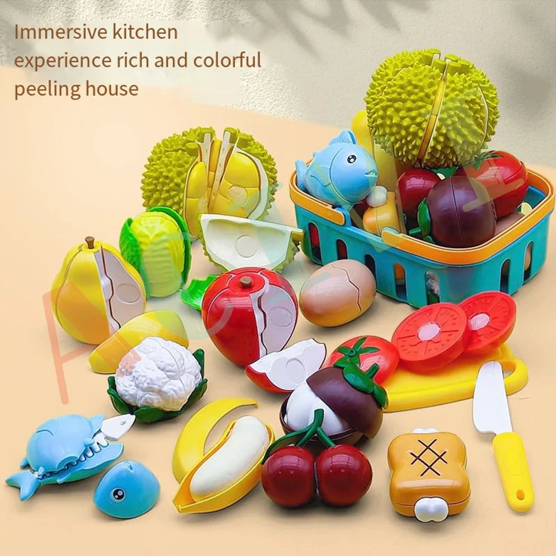 Kid Pretend Play Kitchen Fun Cutting Fruits and Vegetables Food Play House Set Puzzle Education Toys For Kids Boys Girls Gifts
