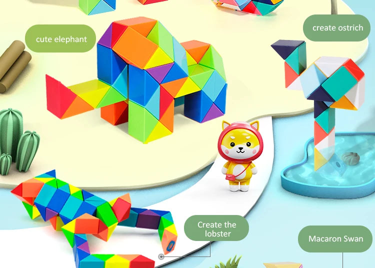 3D Puzzle Fidget Toys Transformable Cube Kid Education Toys Cubo Magico 24-72 Segments Magic Rule Snake Speed Cubes Toys for Kid