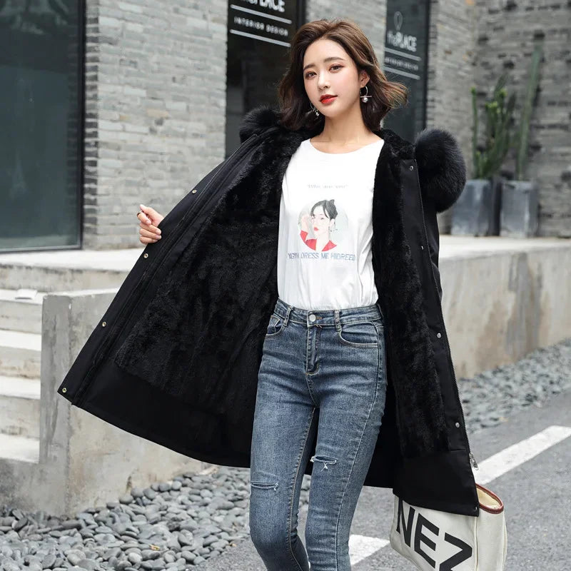 Winter Jacket 2025 New Women Parka Clothes Long Coat Wool Liner Hooded Jacket Fur Collar Thick Warm Snow Wear Padded Parka 6XL