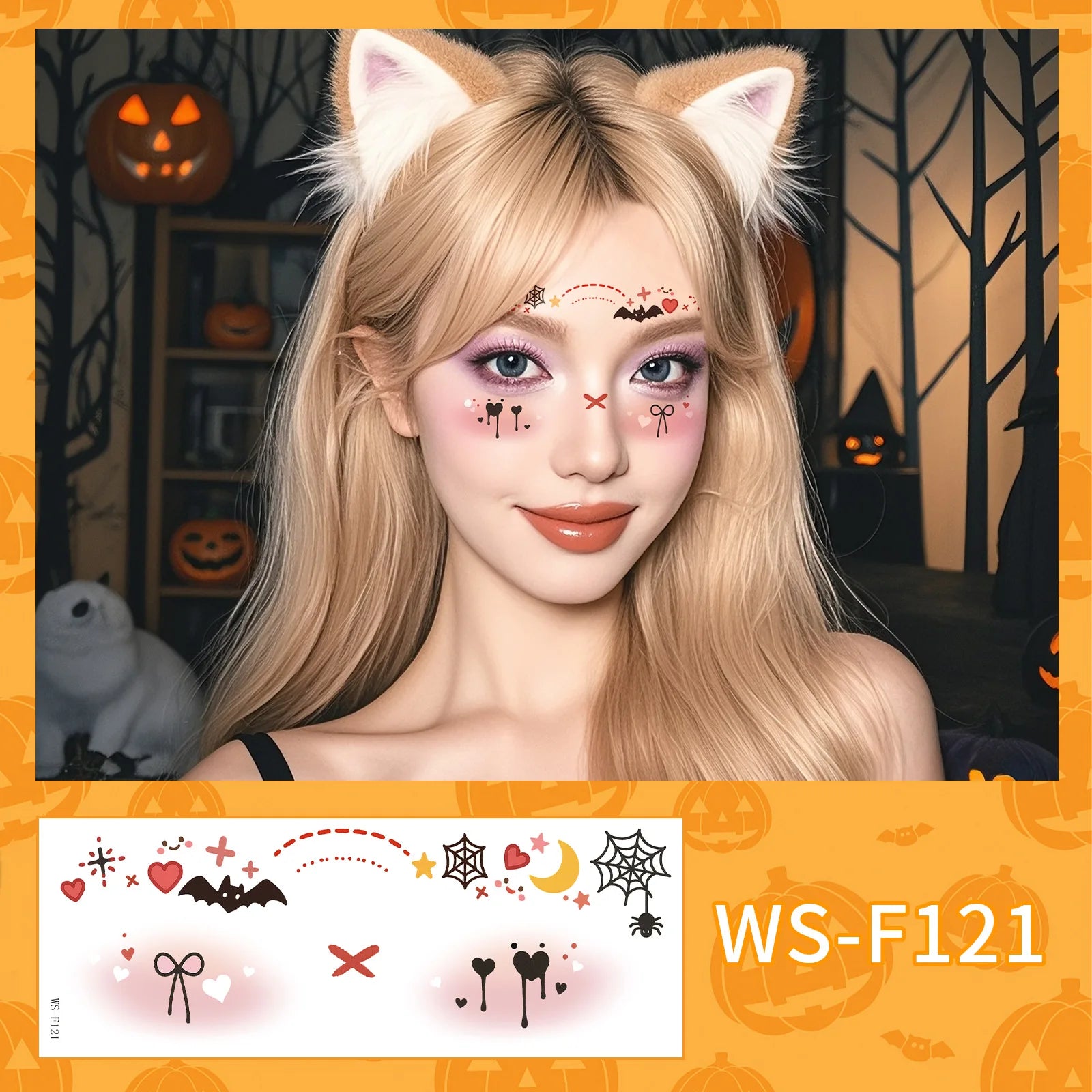 Halloween Makeup Face Stickers Cute Makeup Tattoo Stickers Waterproof and Sweat-Proof Tattoo Stickers