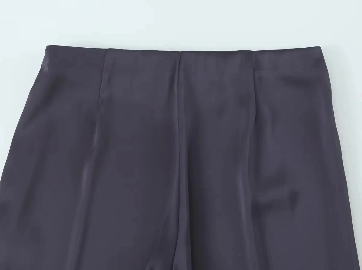 HH Elegant Solid Silk Texture Suit For Women Backless Lace Up Tube Top+High Waist Wide Leg Pants Women's Summer Fashion Set