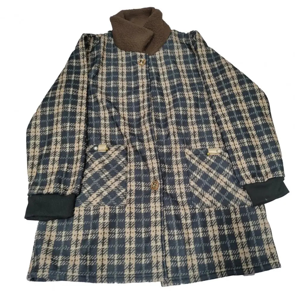 Women Plaid Coat Checkered Winter Mother Jacket Pockets Turn-down Collar Single-breasted Mid Length Overcoat Mid-aged Women Coat
