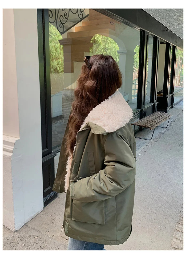 Women Parkas Short Coats Jackets Turn Down Collar Thick Warm Y2k Streetwear Elegant Jacket Work Coat Autumn Winter 2025