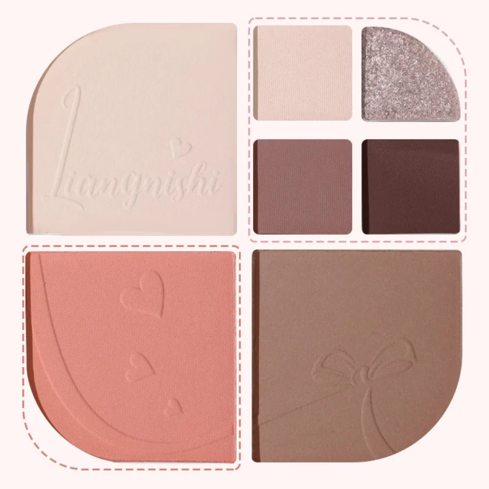 Beauty Brighten Eye Shadow Cosmetics Blush Shading Powder Highlighting Powder Disc with Mirror Art 7 Color Face Palette Party