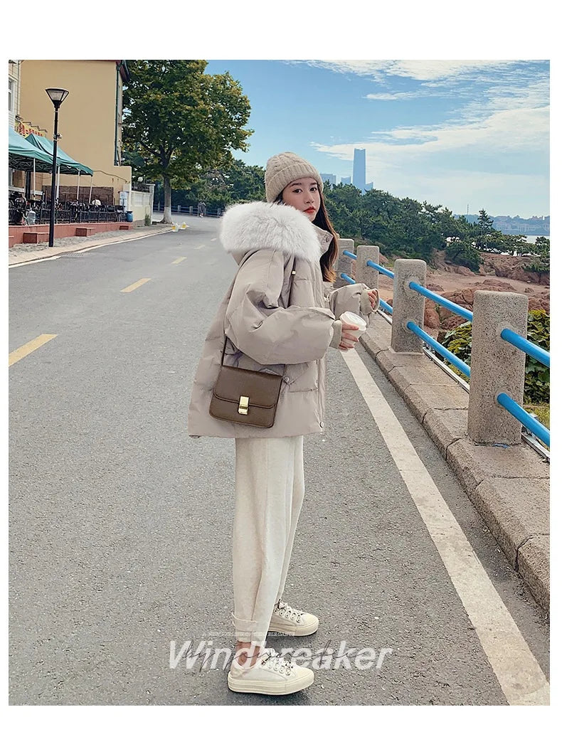 Winter Down Jacket Women Parkas Mid-length Big Fur Collar Hooded Women's Jacket Warmth Jacket Ladies Outwear Jacket for Women