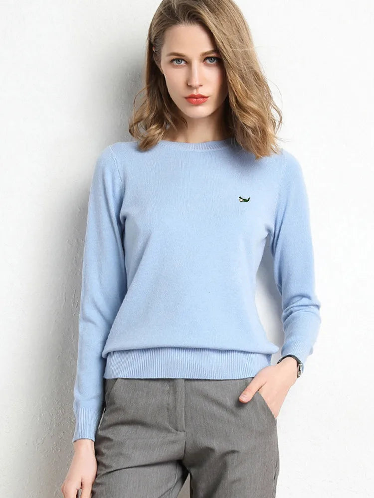 Women Autumn Winter Clothes  Neck Wool Sweater Long-sleeved Knitted Pullovers Shirt Embroidered Fish Logo Casual Sweater Tops