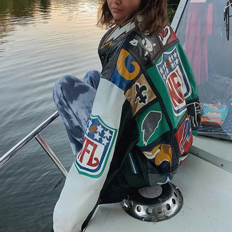 New Women's Baseball Jacket Spring Autumn Fashion Long Sleeve Motorcycle Jacket Female Y2k Printed Casual Loose Outerwear Coat