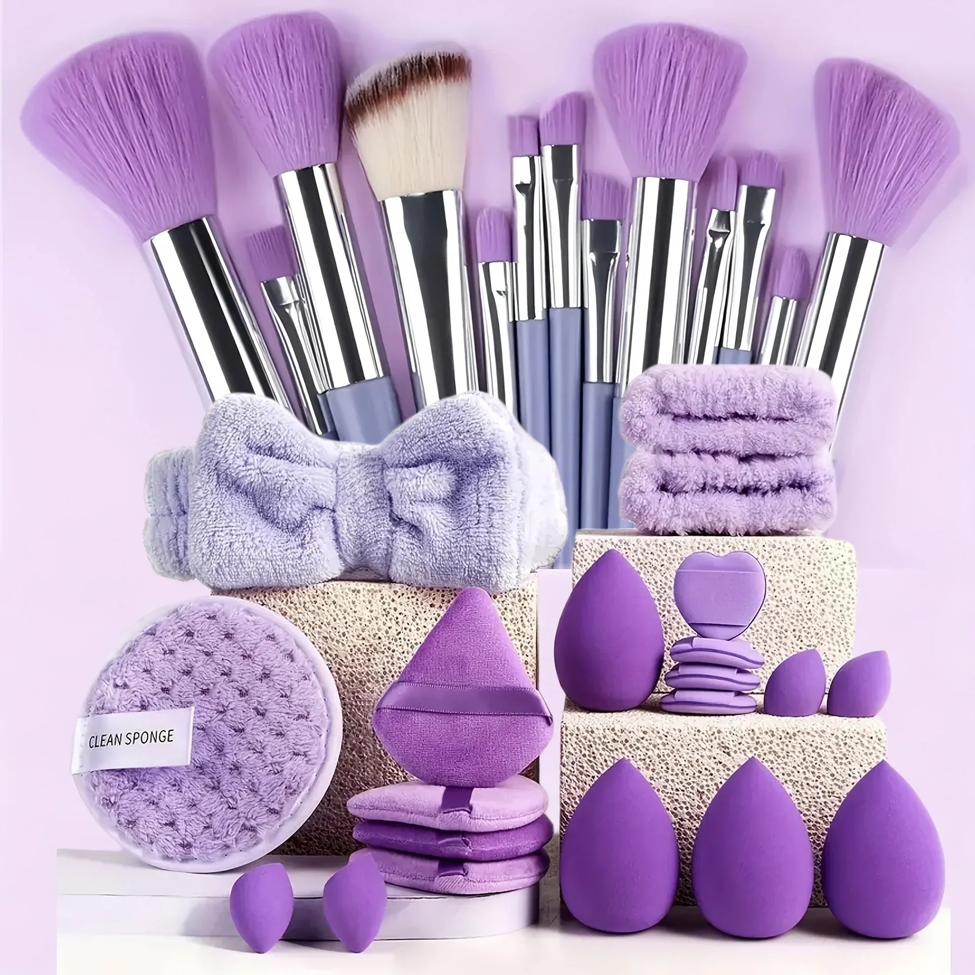 33pcs beauty set makeup kit  large and small beauty sponges for flawless makeup application and removal of makeup full set