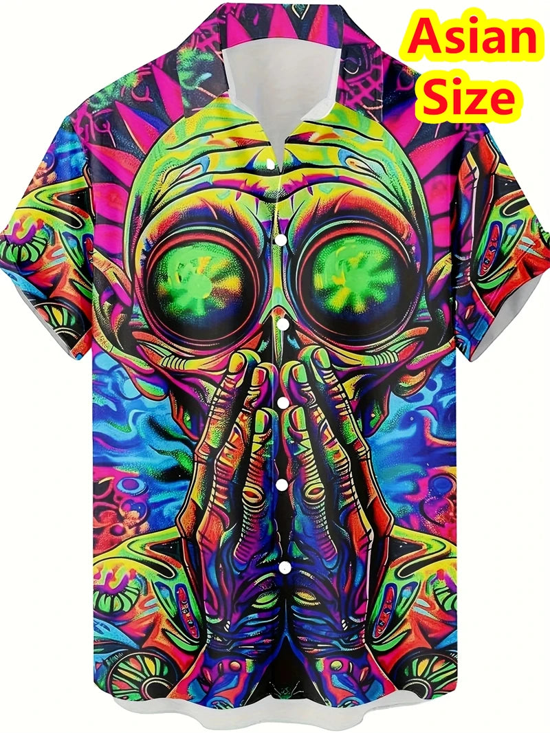 Abstract Men's Shirts Streetwear Beach Male Shirt Short Sleeve Cool Skull 3d Hawaiian Shirt Man 2025 New Tops Women Hip Hop Tops
