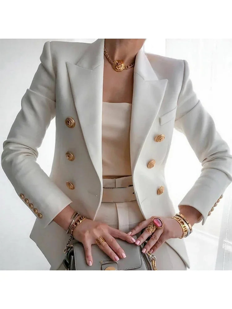 women suits jacket Women's Notched Lapel Double Breasted Blazer Suit Long Sleeve Buttons Casual Work Office Jacket Blazers