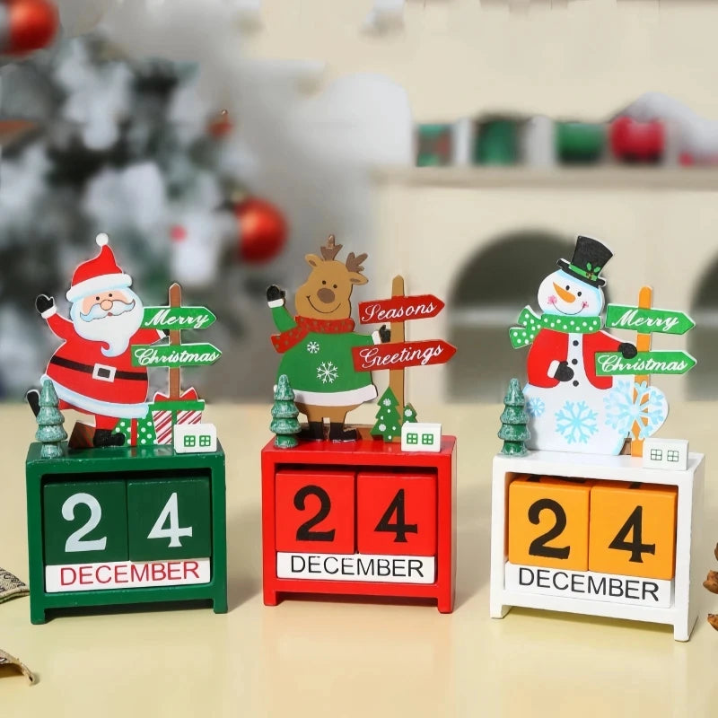 Christmas Countdown Calendar Wooden Cute Santa Claus Snowman Elk DIY Ornaments for Home Party Tabletop Decor 2026 New Year Gifts