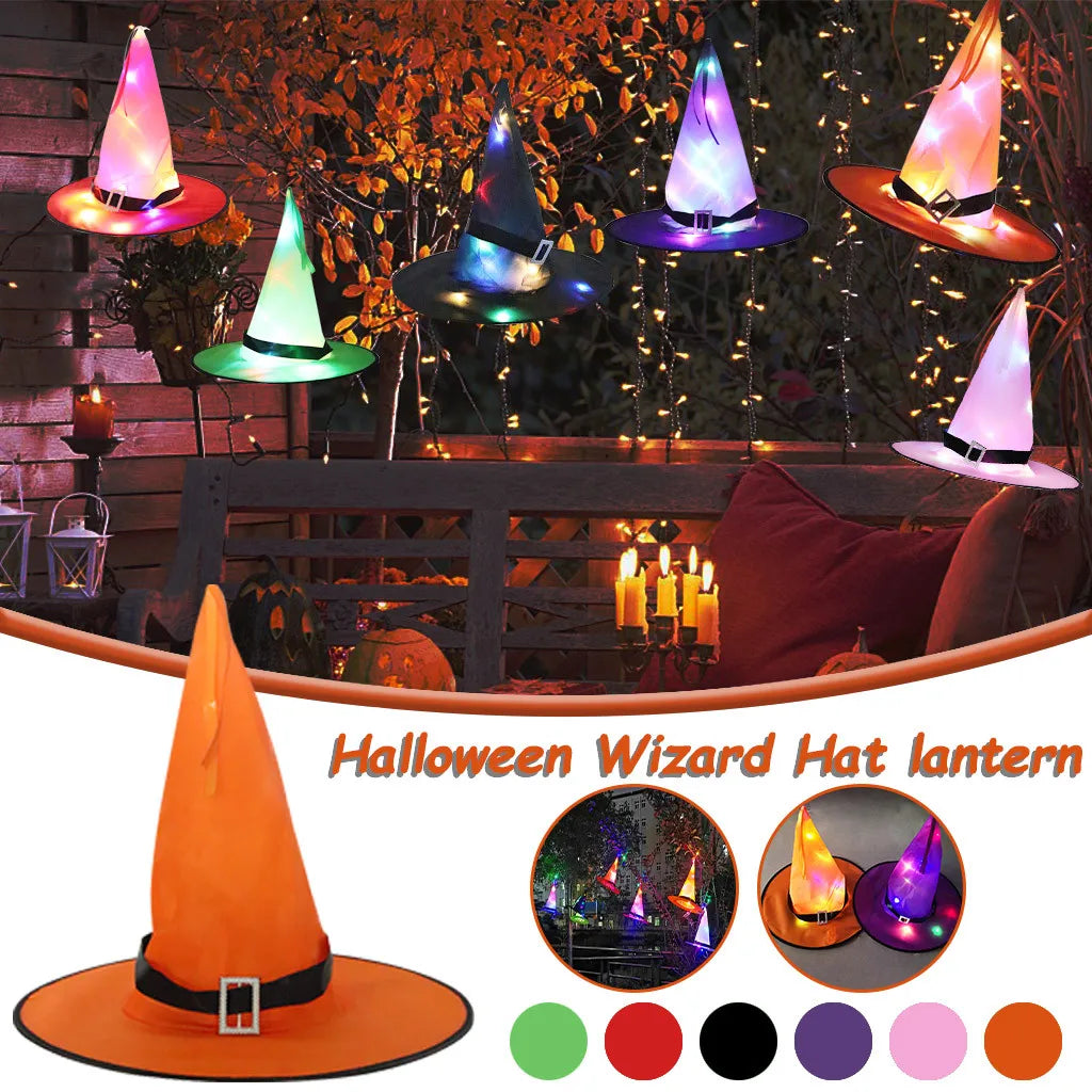 Led Halloween Flashing Light Witch Hat Starry Sky Ghost Festival Dress Up Glowing Elf Ghost Hat Lamp Home Decoration Hanging Lan