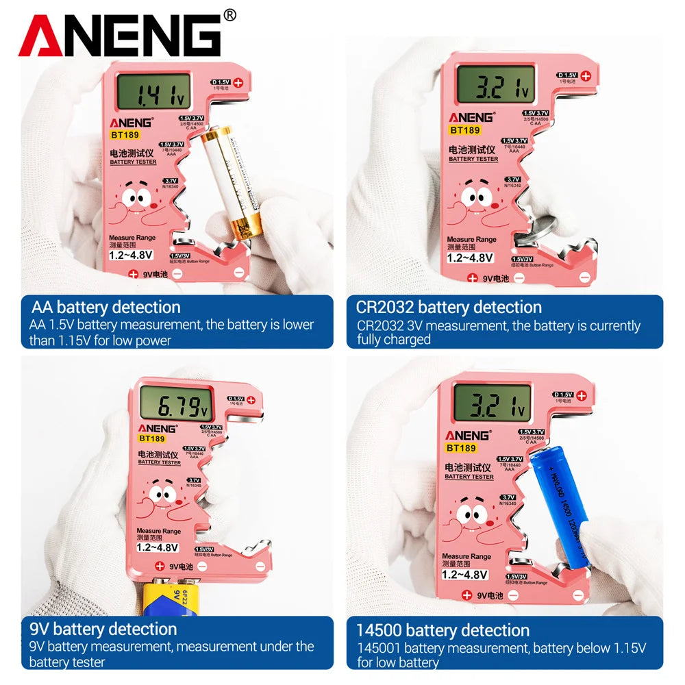 ANENG BT189 Universal Battery Tester for C,AA,AAA,D,N,9V 6F22 Batteries 1.5V 3V Button Cell Battery Indicator Electric Tools