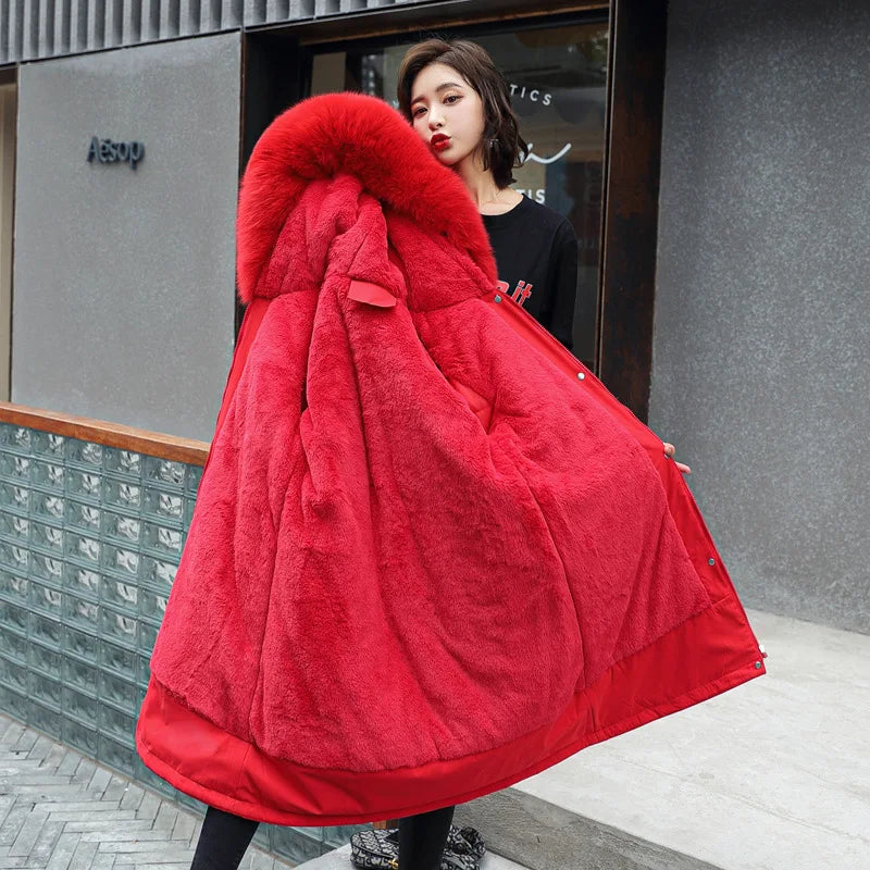 Winter Jacket 2025 New Women Parka Clothes Long Coat Wool Liner Hooded Jacket Fur Collar Thick Warm Snow Wear Padded Parka 6XL