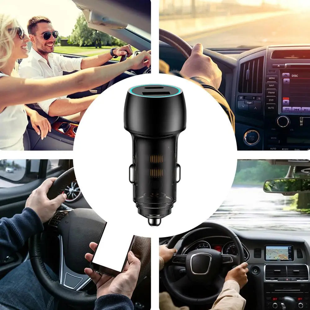 Metal 48w Car Charger Fast 48w Charger Adapter Double Type-C And USB-A Port 48w Cell Phone Car Charger For Cars Trucks Suvs Auto