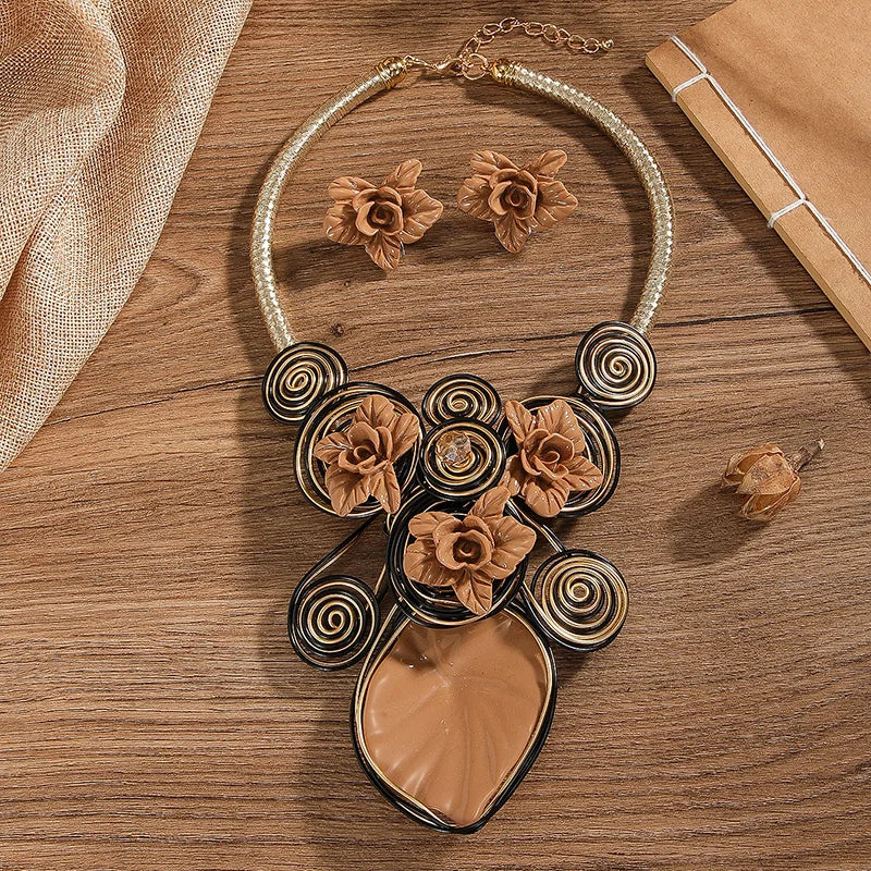 New Exaggeration African Jewelry Sets Multi-color Leaves Necklace Earrings Nigerian Wedding Indian Jewelry Sets Jewellery Gifts