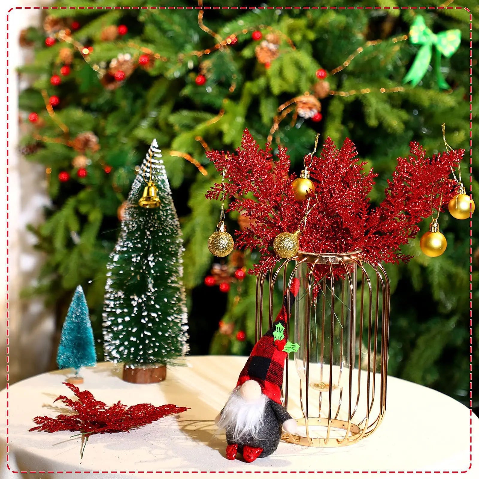 Christmas Decoration Glitter Branches Berries Artificial Flower Bouquet Christmas Tree Ornaments for Home New Year 2025 Navidad