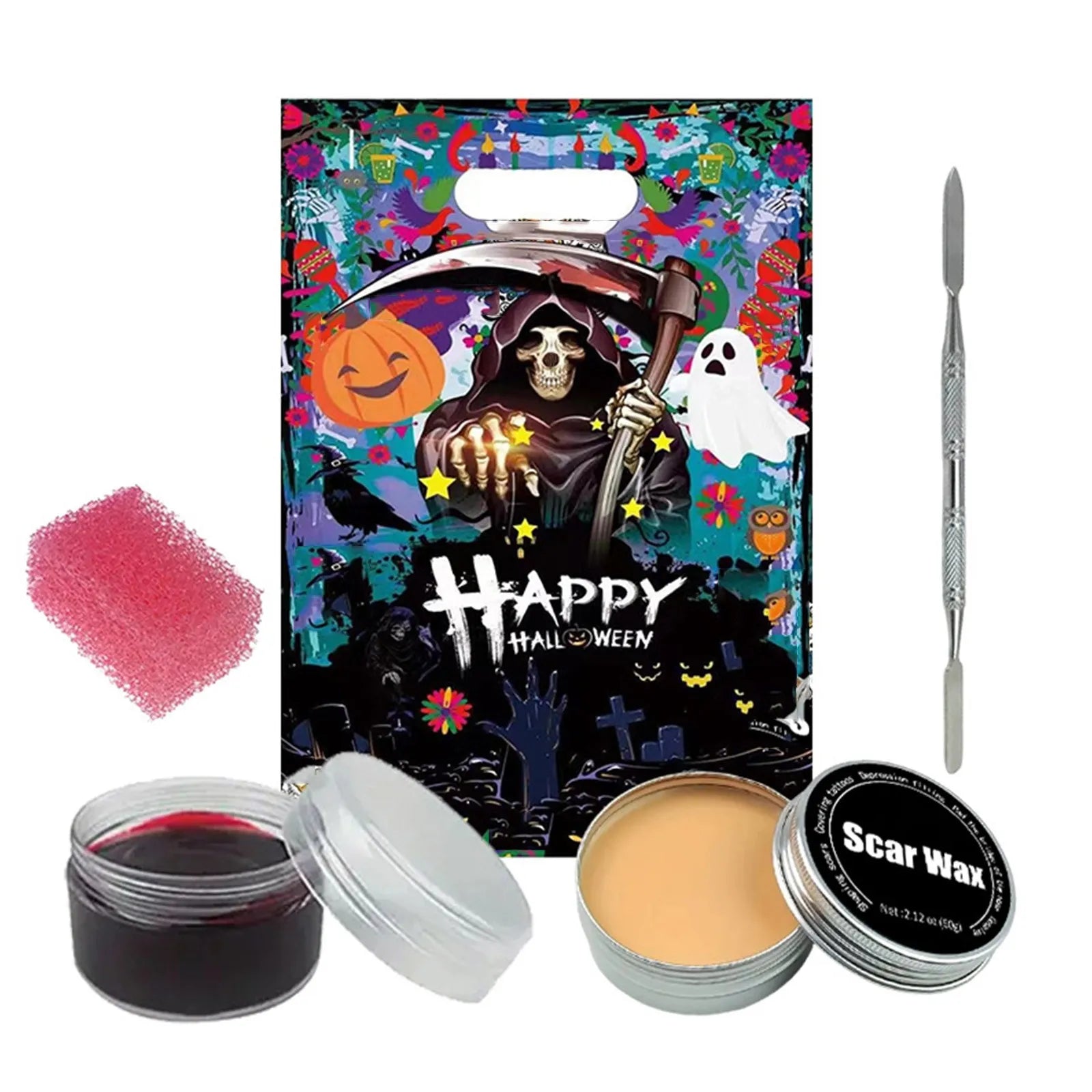 Halloween Makeup Holiday Dress Up Skin Wax Plasma Body Paint Box Fake Blood*1 Spatula Tool*1 Sponge*1 Skin Tone Paste*1