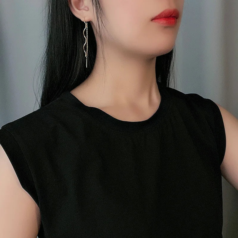 Accessories for Women Long Tassel Threader Earrings for Women Wave Shaped Simple Long Chain Earring Wedding Party Jewelry Gift
