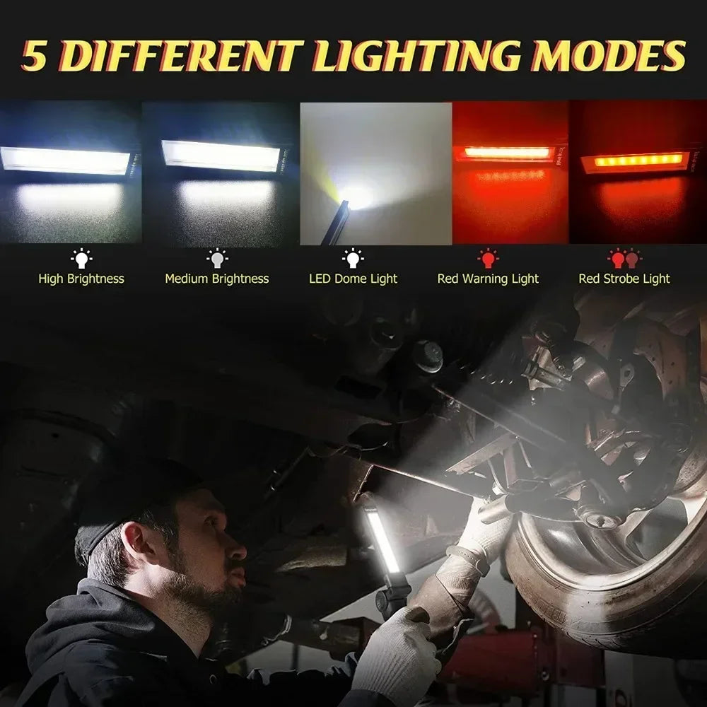 COB LED Work Light Dimmable USB Rechargeable LED Flashlight Inspection Lamp With Magnetic Hook Power Bank 18650 Battery Torch