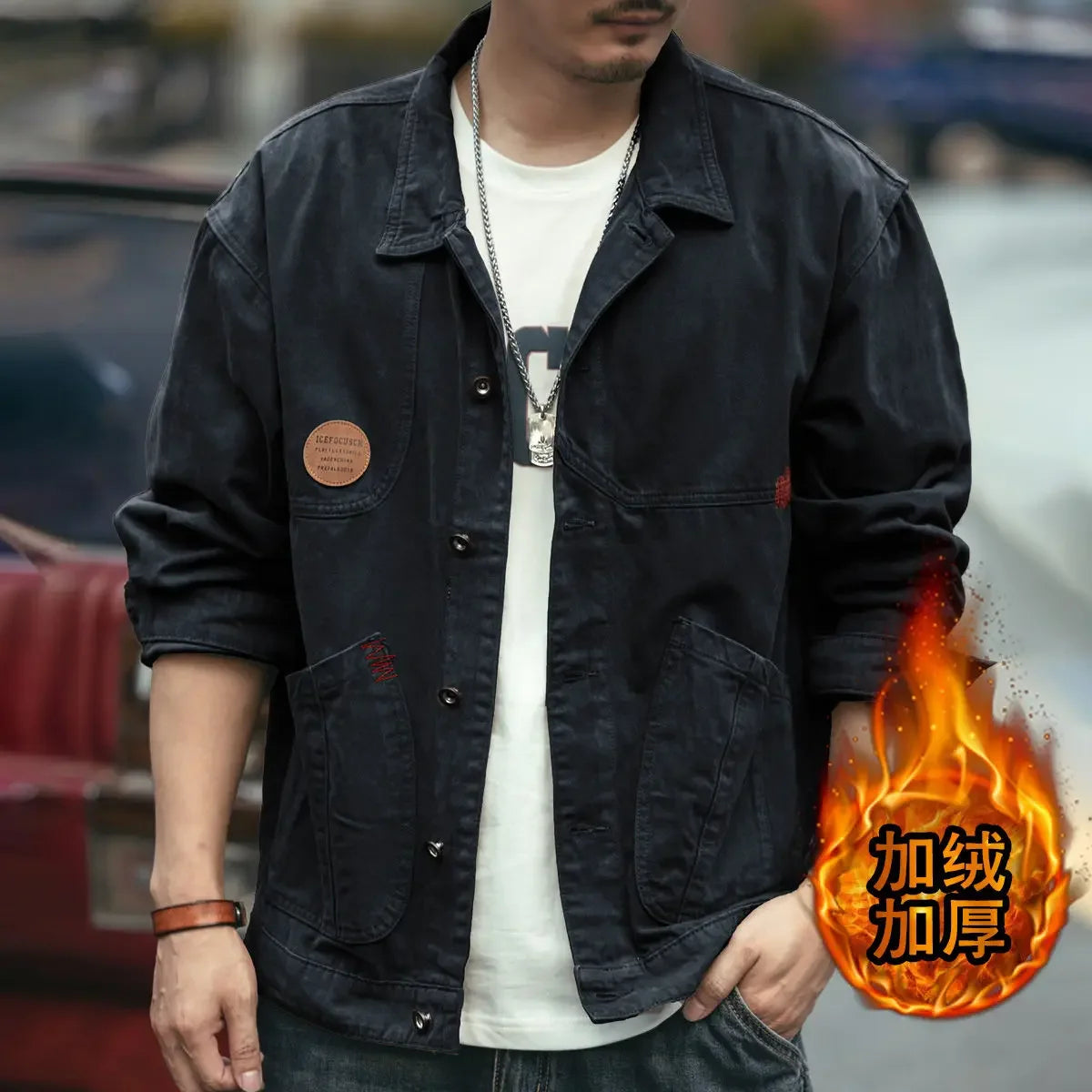 High end work jacket, men's spring and autumn trendy brand, loose American retro lapel jacket, casual and handsome denim jacket