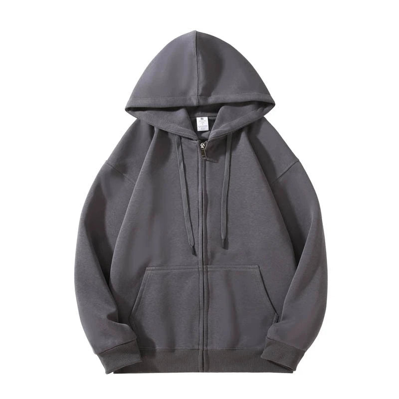 2025 Women Gray Jacket With Hood Long Sleeve Big Pocket Zipper Jacket Coat Woman Loose Casual Outerwear Coat Tops