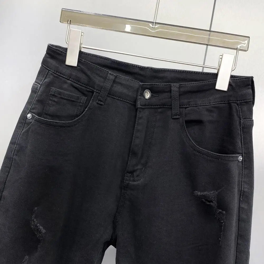 Ripped Jeans Men's Summer Thin Casual Elastic Versatile White Jeans Men's Korean Trendy Pants denim men clothing cargo pants