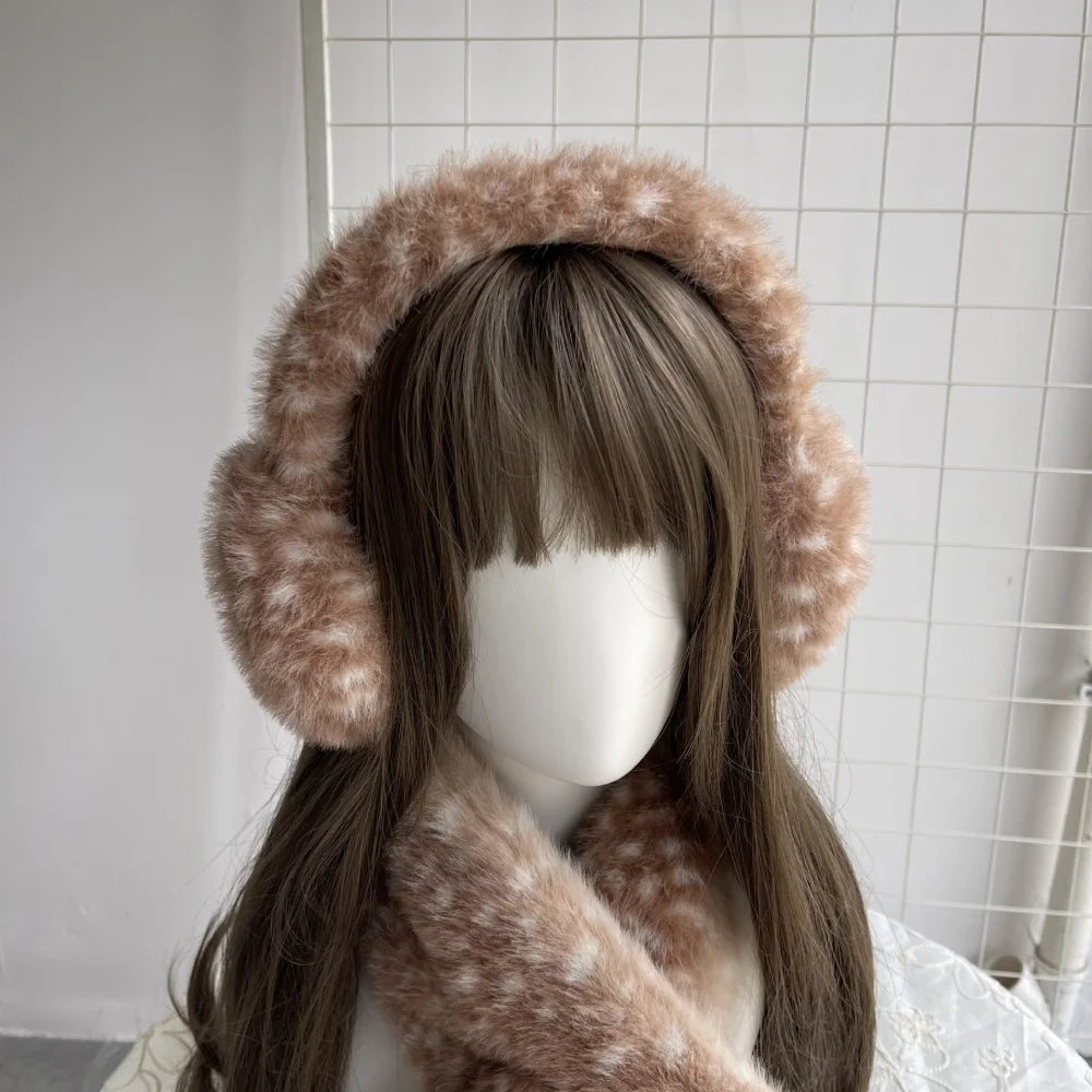 Winter Harajuku Elk Plush Scarf Christmas Gift Padded Warm Scarf Antlers Hairband Cosplay Cute New Year decoration Accessories
