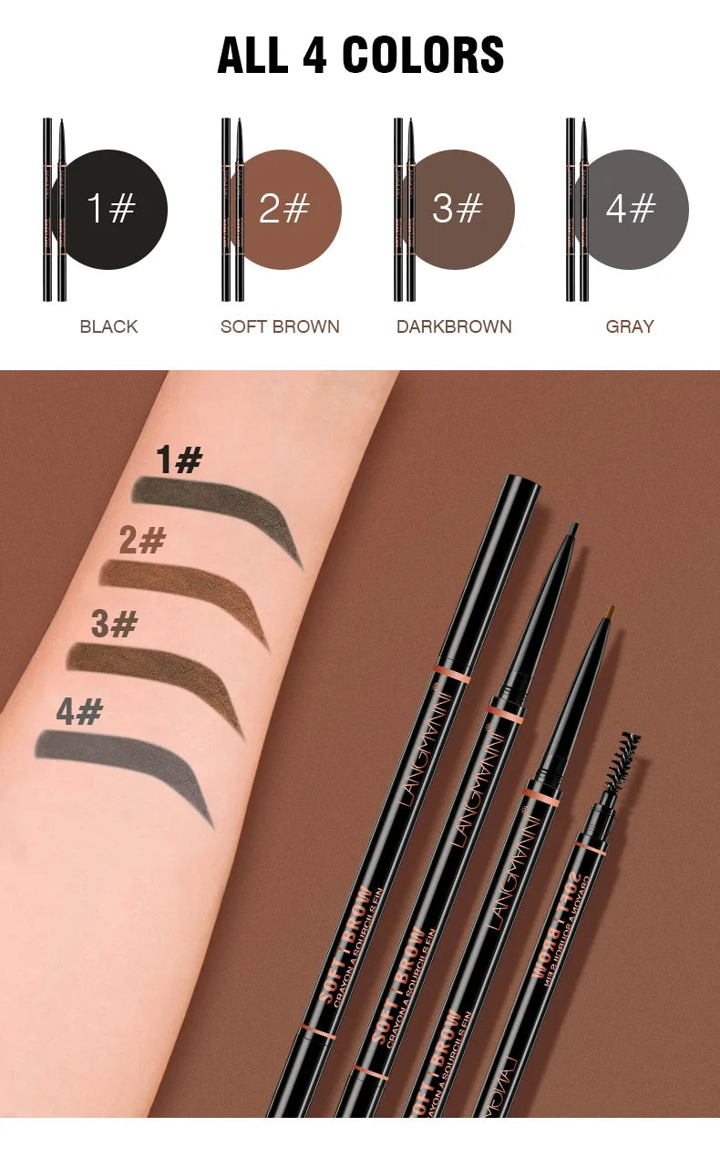 Langmanni Double headed Rotable Eyebrow Pen with a 1.5mm diameter Fine refill Waterproof Wild Eyebrow Pen and Eyebrow Brush