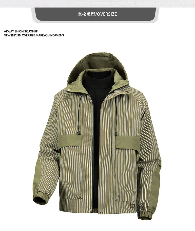 Mens Cross Border Jacket 2025 Spring Autumn American Style Hooded Cargo Jacket  Teenager Casual Versatile Outdoor Sports Outerwe