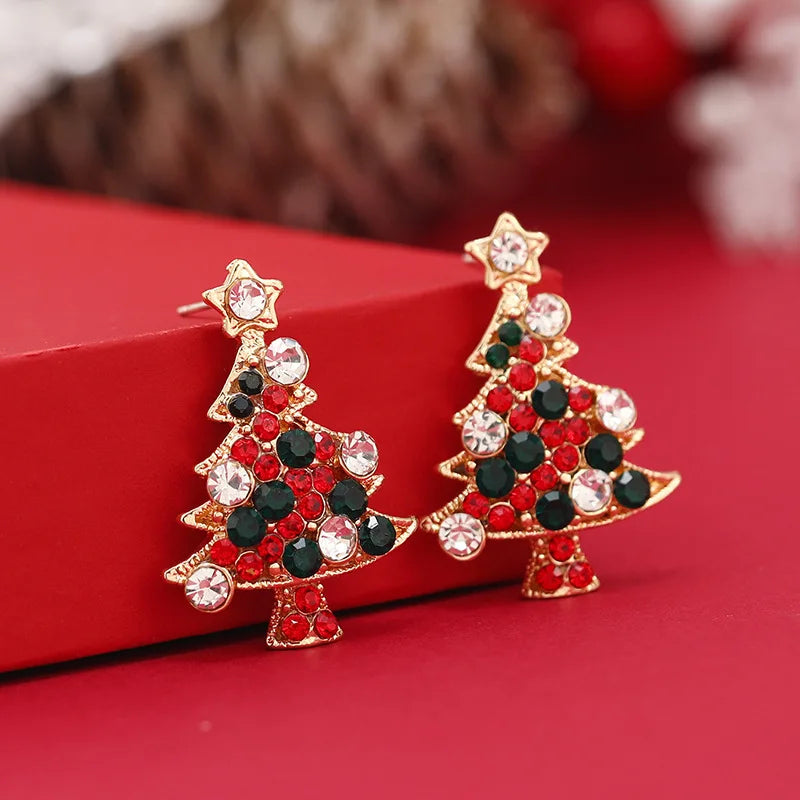 Christmas earrings, European and American Christmas necklace, ring earrings, crystal Christmas tree.