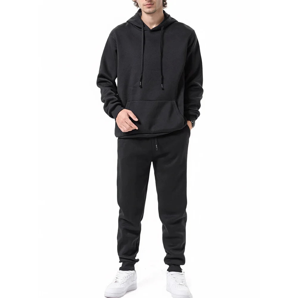 Tracksuit for Men Hoodie Sweatshirt and Pants Set Autumn Warm Sports Suits Male Casual Jogging Pullover Trousers 2 Pieces Sets