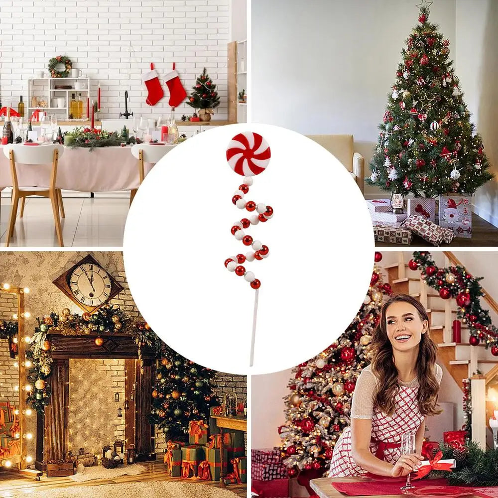 Christmas Candy Cane Decorations Christmas Tree Decoration Red White Lollipop Decoration Curved Candy Christmas Tree Stems Decor