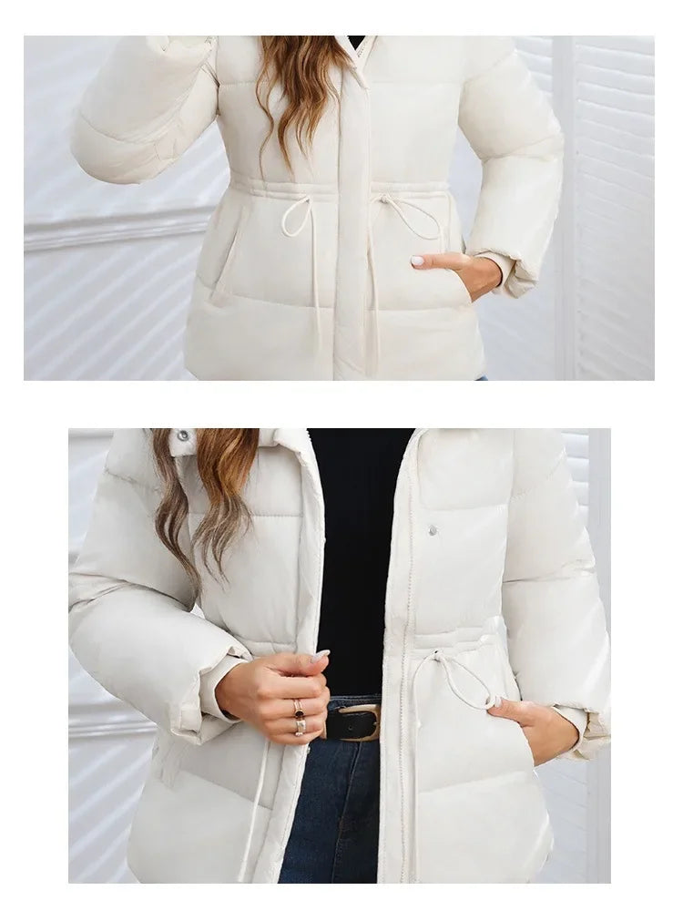 Women's Winter Tops Jacket Cotton Coat Waist Drawstring Hooded Large Size Warm Thickened Vintage Leisure Designed Soft Versatile