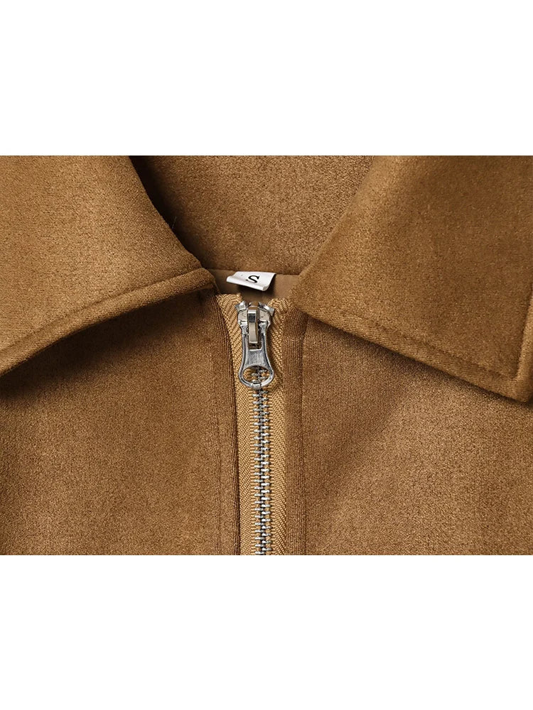 Women's Jacket New 2025 Long Sleeve Suede Drawstring Design Short Jacket Casual Fashion Personality Versatile Lapel Coat