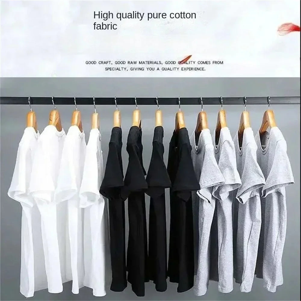 2025 New Men T Shirt Summer Cotton Tops Women Solid Color Blank Tshirts O-neck Round Collar Short-Sleeve Couple White Top Tees