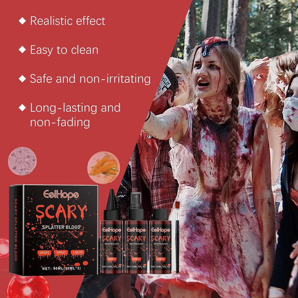 Halloween Fake Blood Makeup Kit Realistic Special Effect Makeup Kit Long Lasting Fake Blood SFX Makeup Kit for Cosplay Dress Up