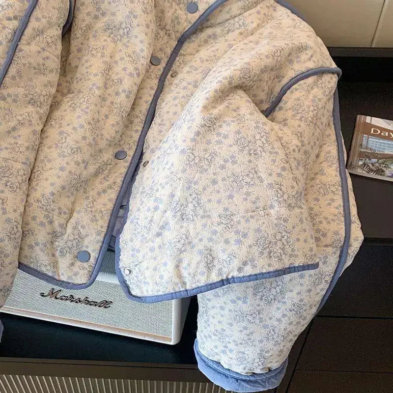 Winter Padded Jacket Women Floral Corduroy Female Loose Cotton Padded Coat Thick Casual Puffer Jacket Outwear Top Women Clothing