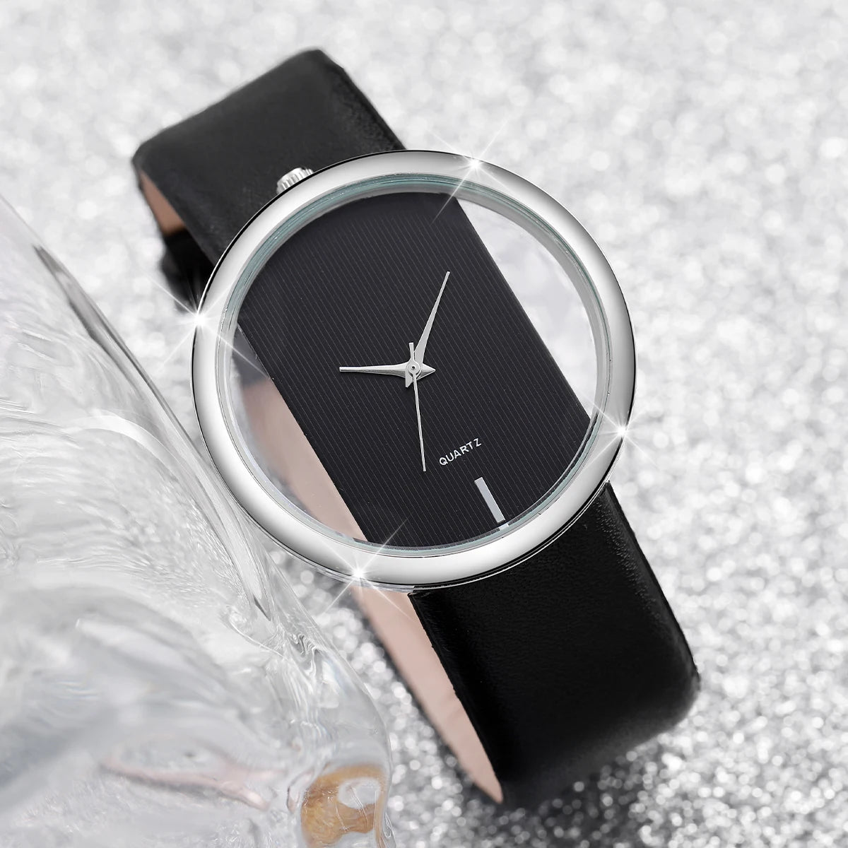 Women Watches Fashion Hollow Large Dial Ladies Leather Band Quartz Watch