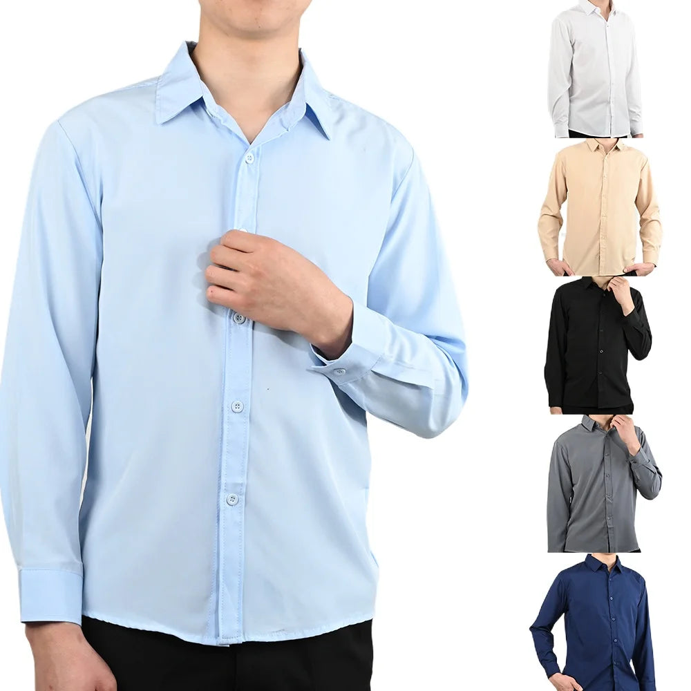 Men's Shirt Long Sleeve Man Ice silk Business Dress Shirts Male Non iron Wrinkle Resistant Casual Black White Blue Shirt M-4XL