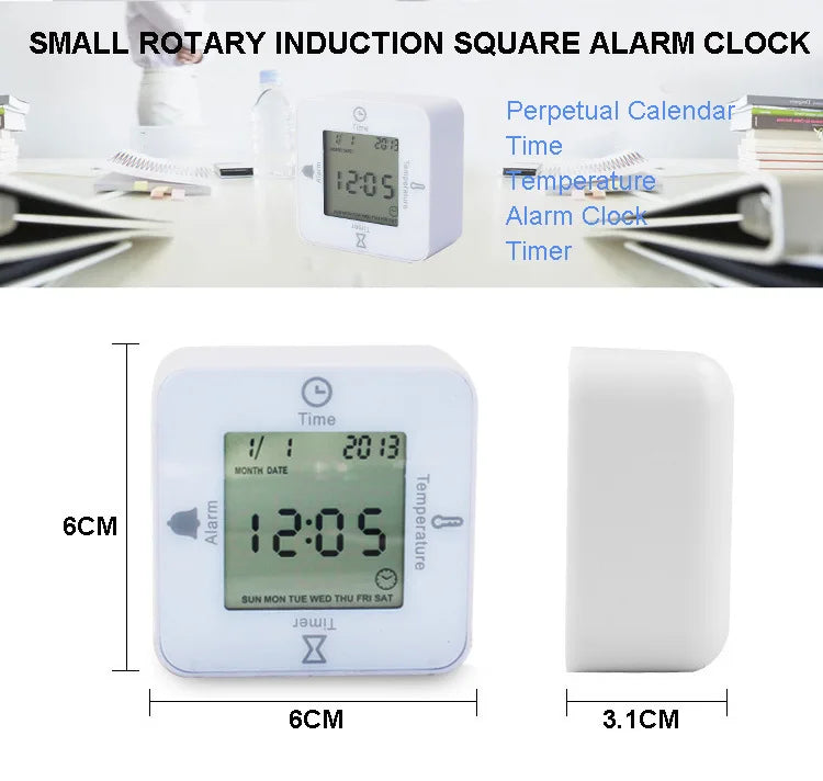Electronic  Alarm Clock LCD Table Cube Digital with Calendar & Thermometer&Count Down Timer Bedside Battery Operated for Home