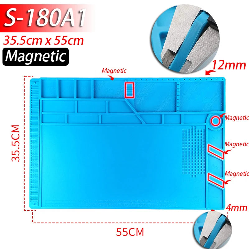 Soldering Station Mat Silicone Work Mat Heat Resistant 932°F Anti-Static Magnetic Mat for Electronic Phone Laptop Watch Repair
