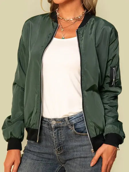 Women Fashion Casual Jacket 2025 Autumn Solid Color Spring Coat Long Sleeve Stand Collar Zipper Basic Women Motorcycle Jackets