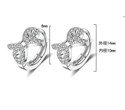 Baby Princess 925 Silver Shiny Zircon Cute Bowknot Hoop Earring For Girl Child Woman Aros Huggies Loop Earring Korea Jewelry