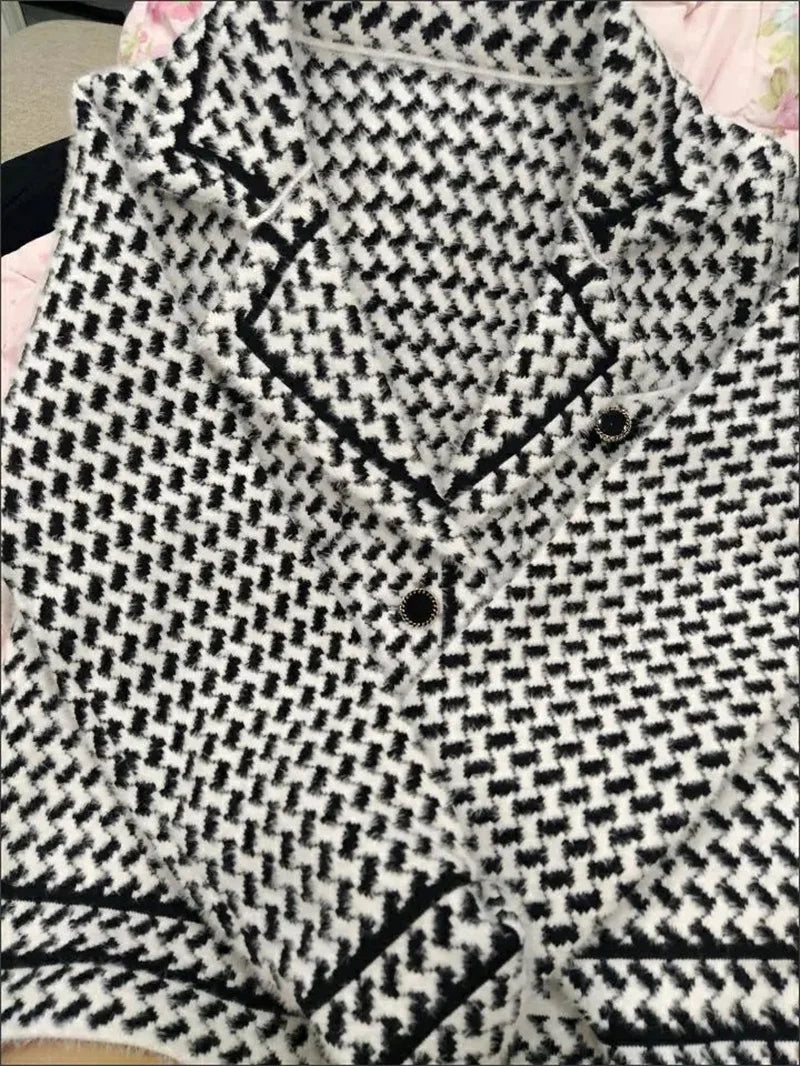 Jackets Women's Autumn Winter 2025 New Small Fragrance Short Coat Female Style Vintage Houndstooth Knitted Cardigan Outwear Tops